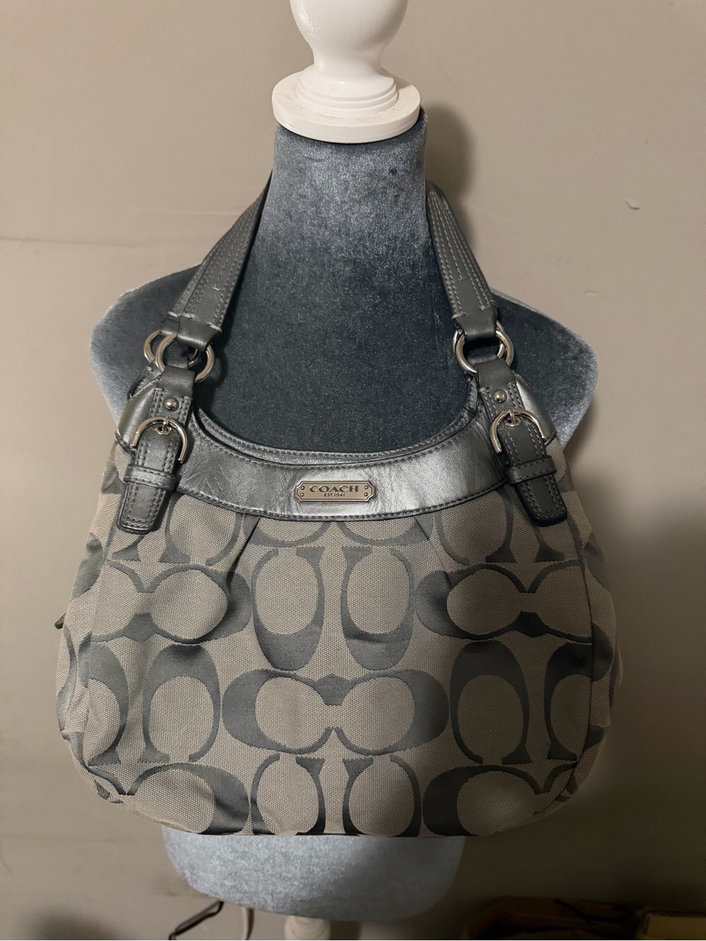 Coach Gray Signature Canvas Shoulder Bag